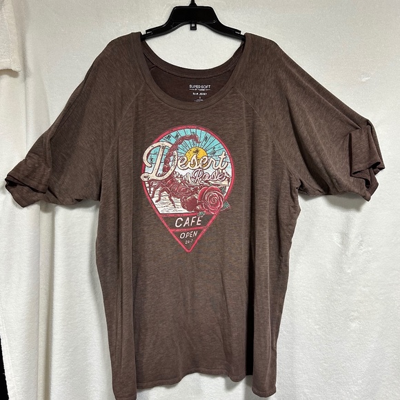 Torrid Desert Rose Cafe Graphic T-Shirt Brown Slub Jersey Size 5 Super Soft - Picture 2 of 8